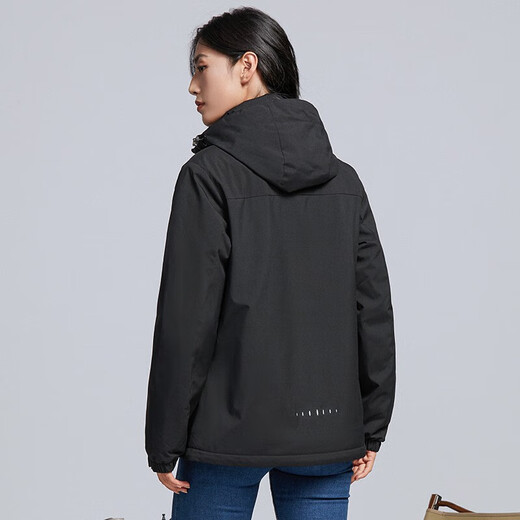 西域骆驼（VANCAMEL）加绒风衣外套男女韩版防风保暖单层软壳冲锋衣工装风夹克文艺上衣 9930S曜石黑-女【纯色】 2XL