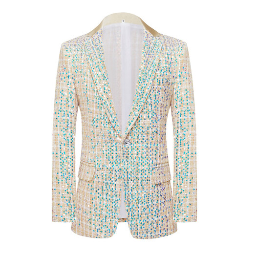 Kuosheng cross-border men's slim-fit champagne sequin dress suit stage performance suit host anchor catwalk suit champagne color (suit + pants + champagne bow tie) L