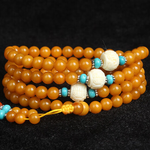 Minol Boutique Chicken Fat Yellow Beeswax Buddha Beads 108 Bracelet Original DIY 5.8mm 14.39g