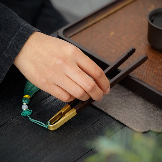 Ebony copper wood tea clip, solid wood rosewood tea cup clip, tea making tools, tweezers, kung fu tea set, Zen tea ceremony accessories, tassel-ebony copper wood tea clip