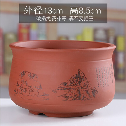 Yuxuantang purple sand flowerpot ceramic household classical Phalaenopsis orchid green dill breathable potted asparagus and calamus succulent small and medium size YY purple sand 1342 (welcoming pine) red