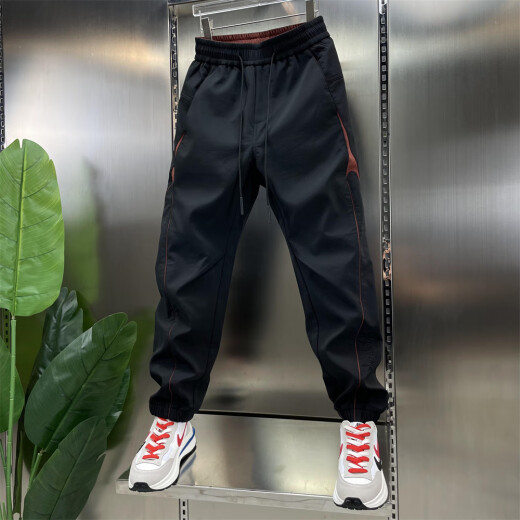 Feidi Sen Meng's pants for men's autumn and winter loose small feet casual pants for boys fashion and versatile sports Harun tying pants 326 black 33 (recommended 155-165Jin [Jin equals 0.5 kg])