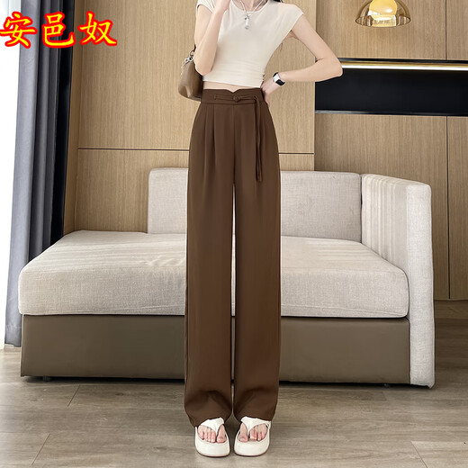 Anyi Nu Xia thin high-end draped wide-leg pants for women's trousers Chinese style new Chinese narrow version straight button casual pants 9216 blue and gray 3XL