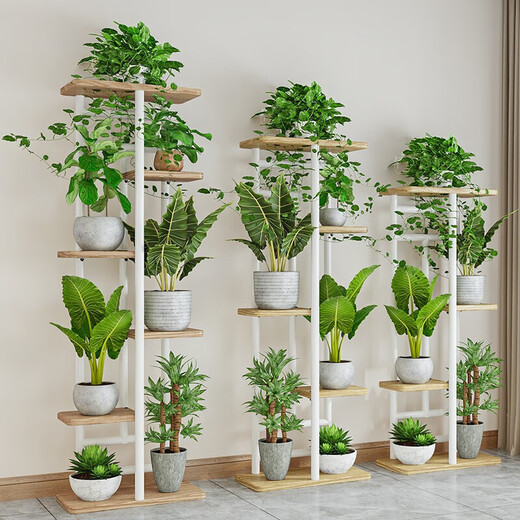 WORM Home Flower Rack Sakagi Einfache Mode mehrschichtige Blumenregal Innenbalkon Dekoration Rack Schmelztes Wohnzimmer Blumenregal Sukkulente Blumenregal [Blumenregal H719] Schwarze Garnierstruktur Klammer + schwarze Eiche