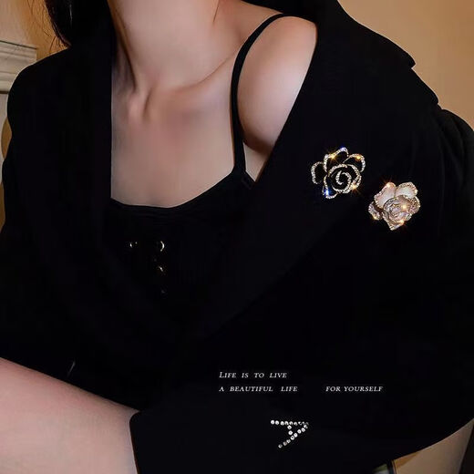 Stanwyck Camellia Brooch Women's Exquisite Niche Design New Trendy High-end Suit Pin Accessory B Style Black