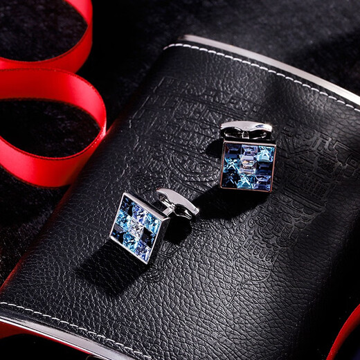 KFLK men's luxury crystal cufflinks, high-end shirt sleeves, business gifts, cuff buttons, custom engraving gift box, blue