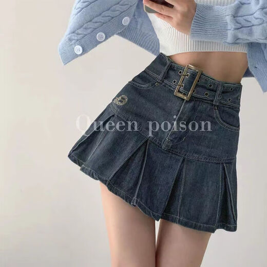 Langwei Feray Retro American Heißes Mädchen riss den Hüftrock für Frauen Frühling und Sommer neuer High-T-A-Line-Halbkörper-Kurzrock 16851 Retro Blue [keine Auskleidung] M (95-105jin [Jin gleich 0,5 kg])