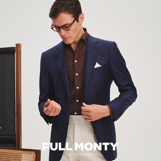 
FULL MONTY pure wool suit jacket for men casual navy striped single west business suit top (double) navy blue 1209 42