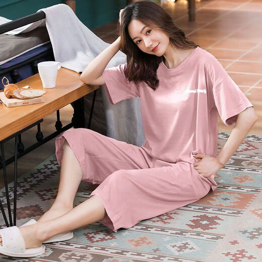 IOSN-Baumwollpyjama für Frauen im Sommer kurzärmelige Kumpel-Hosenanzug losen große Shorts für Freizeitkleidung für kurzärmelige Hose 724 Red English 3xL empfohlen 140-170jin [Jin gleich 0,5 kg]