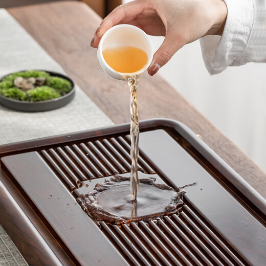 Gold inlaid jade solid wood bamboo tea tray tea tray dry soaking drainage simple household tea table large ancient charm 50*28cm