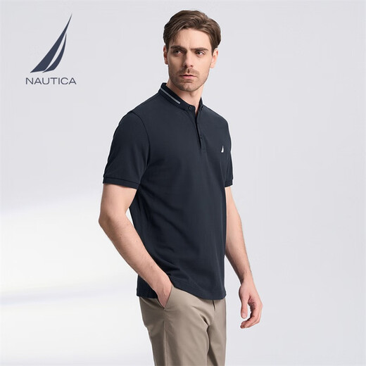 诺帝卡（NAUTICA）【单件直降】男装夏季款舒适休闲亨利领短袖POLO衫男KO3111 藏青4NV（231） S
