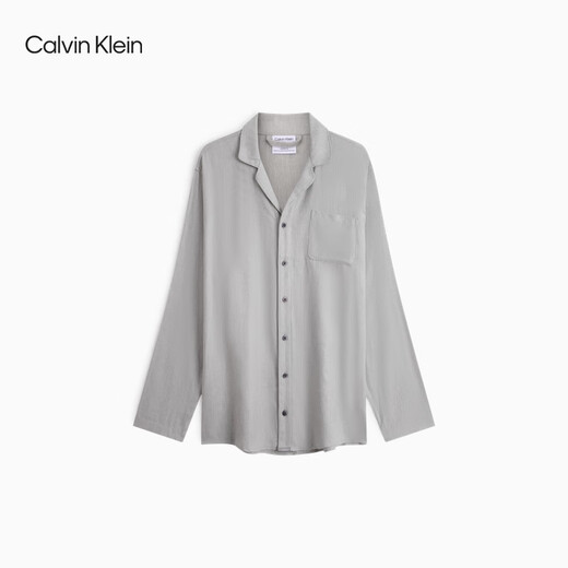 Calvin Klein内衣秋冬男士时尚休闲格纹纽扣翻领舒适家居长袖睡衣NM1428O P7A-鸽子灰 M