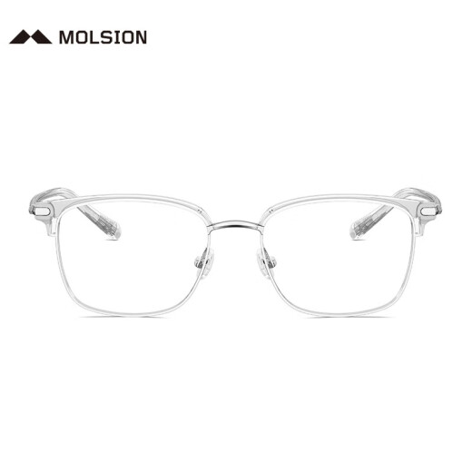 MOLSION陌森眉架眼镜架肖战同款男女眼镜框可配度数防蓝光眼镜MJ6180 B90银色|透明 框+依视路A4钻晶防蓝光1.67片