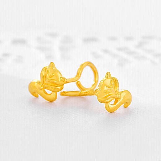 Safir gold earrings for women pure gold 999.9 cute fox earrings ear hook earrings about 1.55 grams