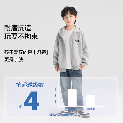 Zuoxi Boys Jacket Sweater Hooded Cardigan Children's Autumn Clothing Spring and Autumn 2025 New Boys Top Gray 130