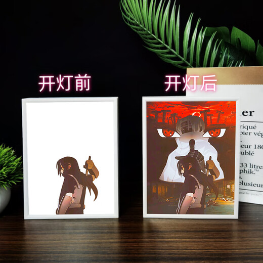 镜子灯光画火影忍者宇智波带土手办周边可定制氛围感发光相框礼物 13662宇智波鼬7 镜子白框16.5*21插电款