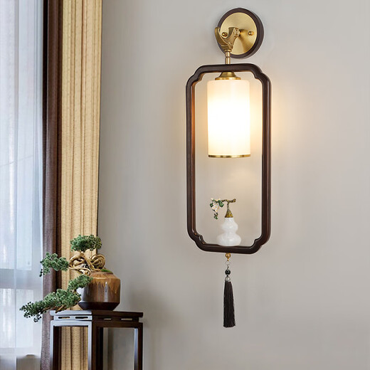 Ancient Tang Style 2024 New Walnut Wall Lamp Living Room Porch TV Background Wall Bedroom Study Walkway Chinese Style Zen Lamp A-2/Model 20 Watt Three Color LED