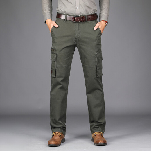 Pantalones casuales de otoño e invierno de marca para hombres para ropa de trabajo para hombres Puertos de algodón puro pantalones de bolsillo múltiples rectos