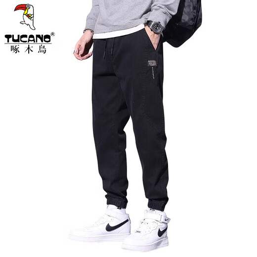 Woodpecker (TUCANO) black jeans men's typography fashion workwear boys 2025 new casual autumn trousers DW_9859 black XL