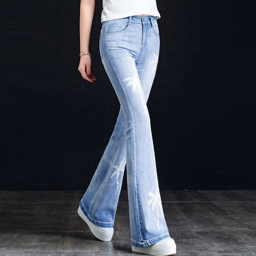 Sunwisess Junior High School-Schüler und Schüler der Highschool-Schüler Jeans Frauen Sommerhosen Frühling und Herbst 2024 Neue koreanische Version mit Mid-Taisted Hellblau gestickelt (11932) 27 Größen (empfohlen 90-100 Jin [Jin Equals Equals Equals]))