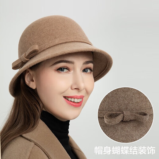 SOMUBAY Fisherman Hat Women's Autumn and Winter Wool Warm Hat Women's Casual Top Hat Fashion Versatile Retro Basin Hat Mixed Camel Default