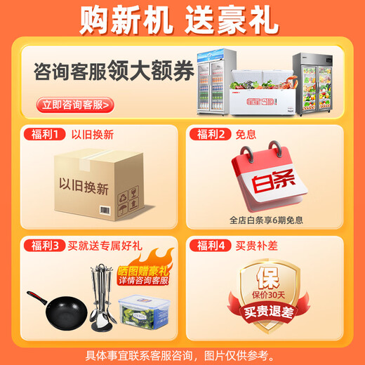星星优品 1390升六门全冷冻厨房冰箱立式单温冷冻冷柜单温商用冰箱不锈钢冷冻保鲜柜 全铜管制冷 BD-1490TA