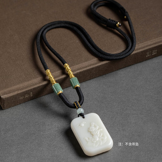 Crystal pendant lanyard safety buckle Jade Buddha high-end pendant rope jade pendant jade pendant jade men's necklace pendant rope neck jade lanyard black -D1575