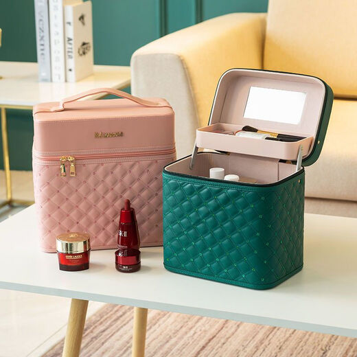 Xingyi Cosmetic Bag Internet celebrity portable hard shell cosmetic storage box large capacity multi-functional cosmetic case black heightened double layer - embroidered sequins