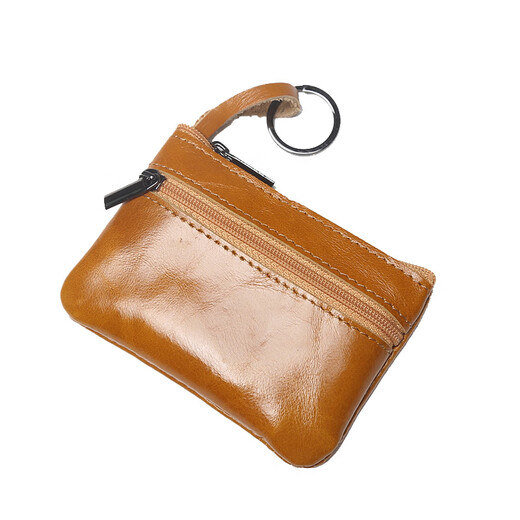 JLFGPJ Retro Leder Mini -Münzbrieftasche für Männer und Frauen Feste Farbe Kuhlattenen Reißverschleiß kleiner Kartenbeutel Schlüsselbeutel Einfacher Münzbeutel Brown gelb
