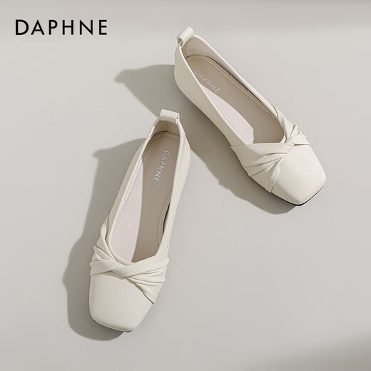 Daphne (Daphne) offizielle Single-Schuhe für Frauen 2025 Französisch und Herbst Neue französische sanfte Mutterschuhe flacher Sohle flacher Mund Einspitzenschuhe für Frauen Aprikosenfarbe [flache Sohle bequeme Einzelschuhe] 37