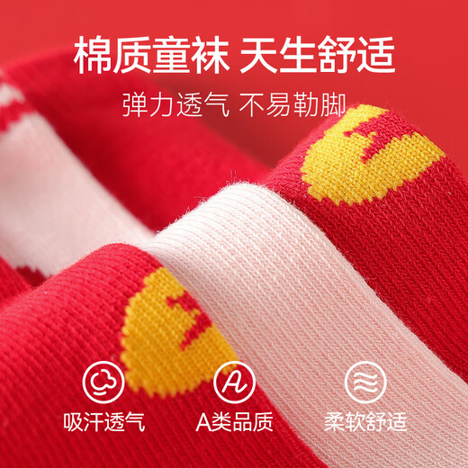 红豆儿童袜子男女童本命年红色新年四季棉袜中筒袜2双装W5010 24-26cm
