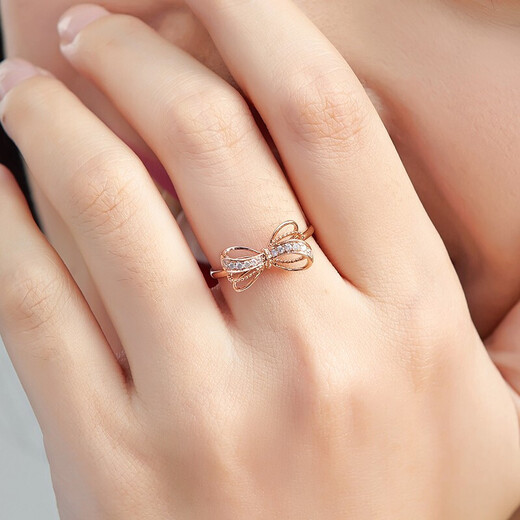 Trendy Acer Bow Diamond 18K Gold Rose Gold Color Gold Ring Women's Light Luxury Gift for Girlfriend on her Birthday No. 12