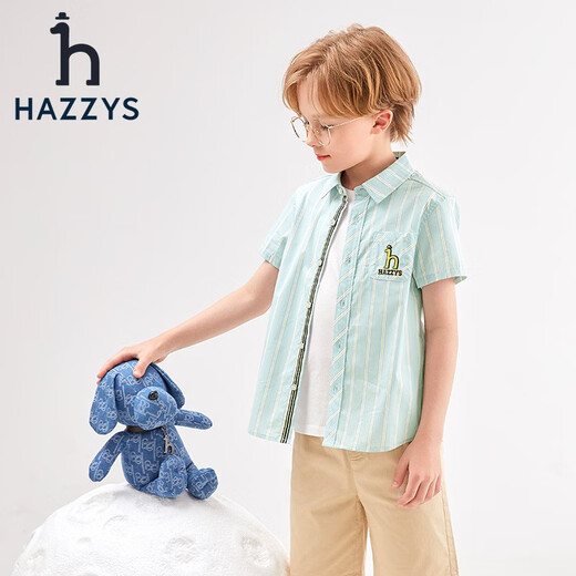 HAZZYS brand children's clothing boys summer new style simple thin and breathable classic lapel short-sleeved shirt color bar 110