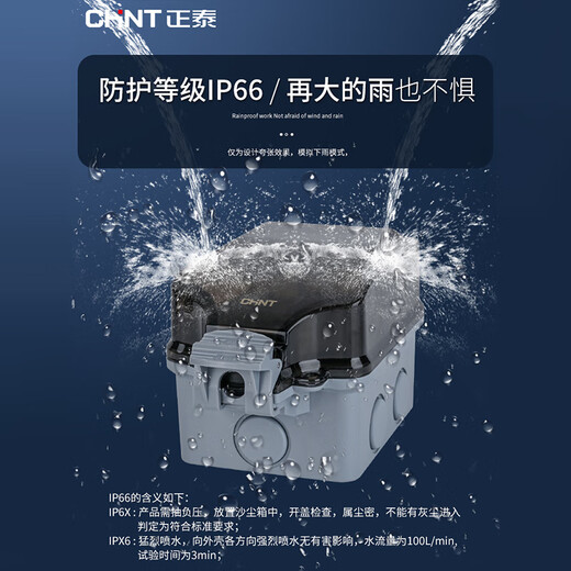 Chint (CHNT) waterproof socket box IP66 surface-mounted flame retardant and waterproof 86-type bathroom toilet switch splash-proof box five-hole 10A+ waterproof box (surface-mounted)