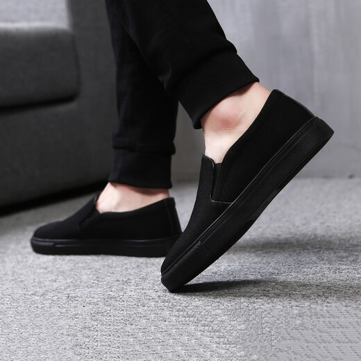 Monide Marke Leinwandschuhe Männer 2024 Frühlings- und Herbst neuer alter Peking Herrenschuhe lässige faule Schuhe Männer M9288 Schwarzer schwarzer Boden 42