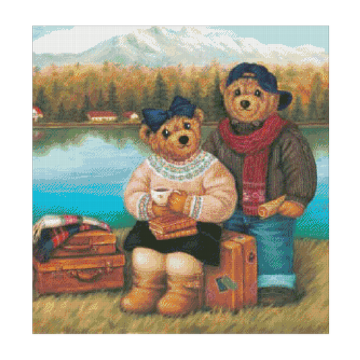 Duomei Embroidery French DMC Cross Stitch Set DIY Handmade Embroidery Creative Embroidery Cartoon Teddy Bear Collection Series 1 12799 Lakeside Travel 11 grid three strands white non-printed DMC line