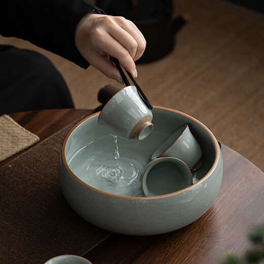 SUSHI CERAMICS Ge Kiln Kung Fu Tea Set Ceramic Teapot Three-Cai Cover Bowl Teacup Tea Washer Six Gentlemen Large Set Gift Box