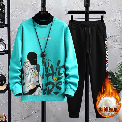 Le sweat-shirt à col à demi-haut de Pei Shiyan en automne et en hiver, garçons de 12 à 15 ans, épaissis à la mode et beau top 3291 Sweat-shirt gris + pantalon plus en velours épaissie L (80-100jin [Jin équivaut à environ 0,5 kg]))