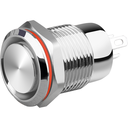 12mm metal button switch ultra-short self-resetting and self-locking optional customized waterproof with lights red, green, blue, yellow and white 24V220V 12B copper chrome-self-resetting-flat head power supply mark-blue light 5-24V