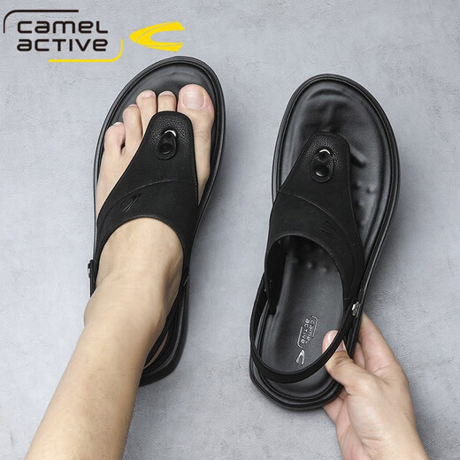 Deutsche Kamel-dynamische Männersandalen für Sommer neue lässige Strandschuhe weiche Sohle Nicht-Schlupf-Sandalen Dual-Purple-Sandalen Clip-In Flip Flopslip 3880 Schwarz (Sportschuhgröße) 39