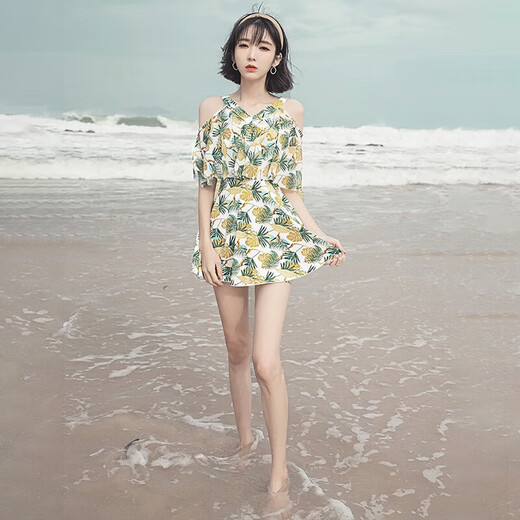 You swimsuit women's ins style pure desire dress sexy slimming hot spring conservative swimsuit four-piece set 12225 green XL