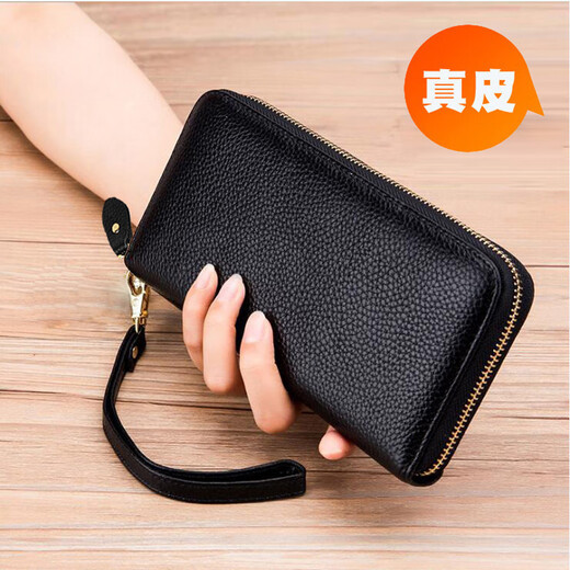 SHARELOVE真皮女士钱包长款拉链手包招财黄色简约品牌送妈妈手机包男纯牛皮 米白色【单拉链头层净面】