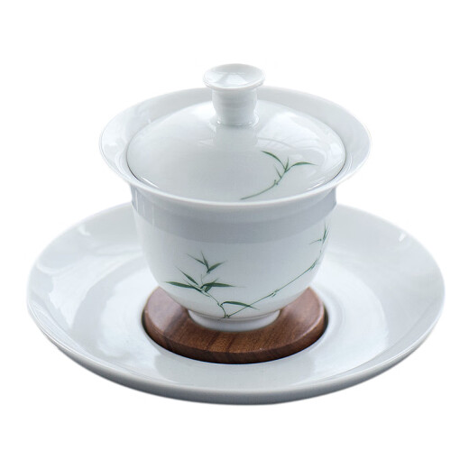HYWLKJ heard that Jingdezhen City's green bamboo Sancai bowl is pure hand-painted underglaze color ceramic white porcelain tea set teacup tea bowl green bamboo hand-painted bowl
