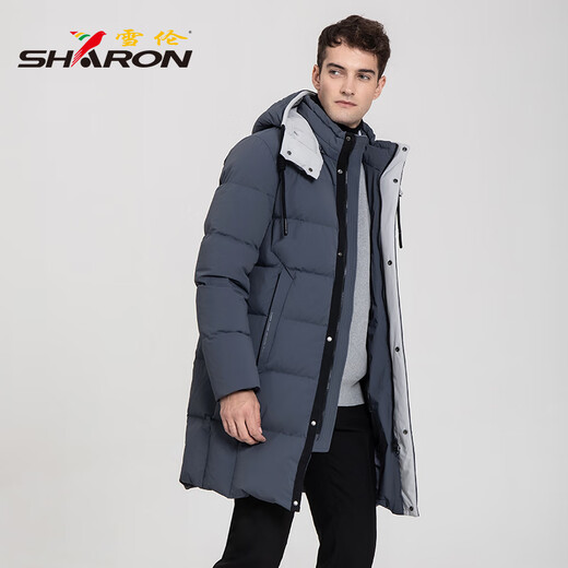 雪伦（SHARON）反季鹅绒羽绒服男中长款秋冬外套可脱卸帽休闲运动 12625 深灰 XL