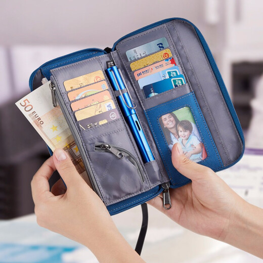 Travel RFID anti-theft brush passport bag card bag document bag ticket holder multi-functional storage document organizer bag portable large-capacity clutch bag travel supplies T [Special Price] Starry Sky Blue