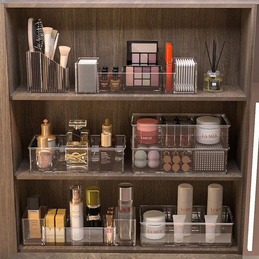 KAMAN Mirror Cabinet Storage Box Bathroom Transparent Acrylic Cosmetics Storage Organizing Box Washstand Bathroom Storage Rack Classification Storage Box Long Five-Gate 1