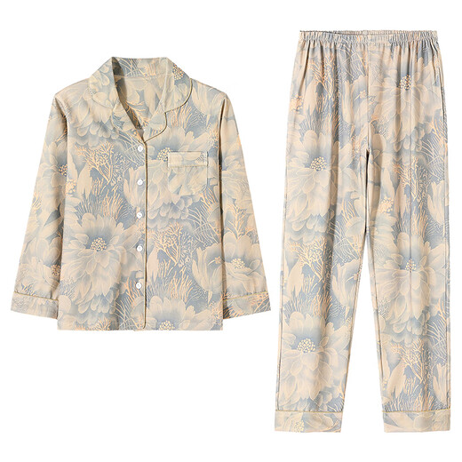 Quguo (Quguo) Frühlings- und Herbst-Frauen-Pyjama Cardigan Long Sleeve Pure Cotton Frühlings- und Herbst-Frauen-Herbst-Frauen-Kleidung für Frauen, 9215 Lilac Brown 2xl [Empfohlen 140-160jin [Jin Equalle 0,5 kg]]
