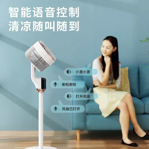 AUCMA voice remote control 8D swing air circulation fan electric fan household floor fan desktop small light sound desktop bedroom office small fan bedside mother and baby table fan white