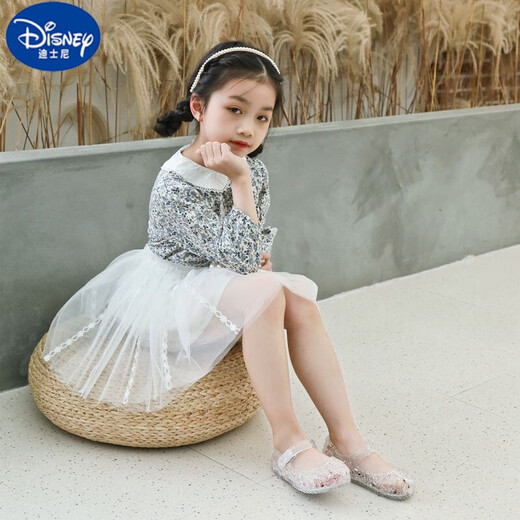 迪士尼（Disney）新款新款女童凉鞋包头水晶果冻洞洞鞋儿童公主鞋小香风软底防 透明 14 内长.2CM