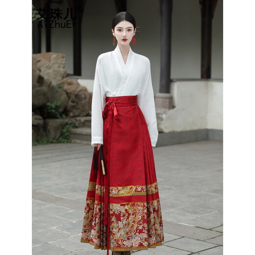 艾珠儿（Aizhuer）马面裙全套新中式连衣裙2024新款明制汉服女装国风改良旗袍长裙子 AHN679白色上衣+马面裙 M